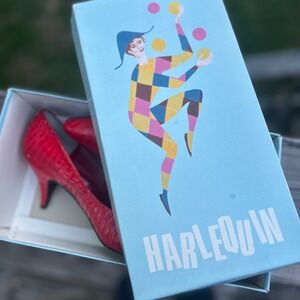 Harlequin Pumps Vintage 80s 8AA Red Snakeskin Embossed Kitten Heel‎ Pointed Toe